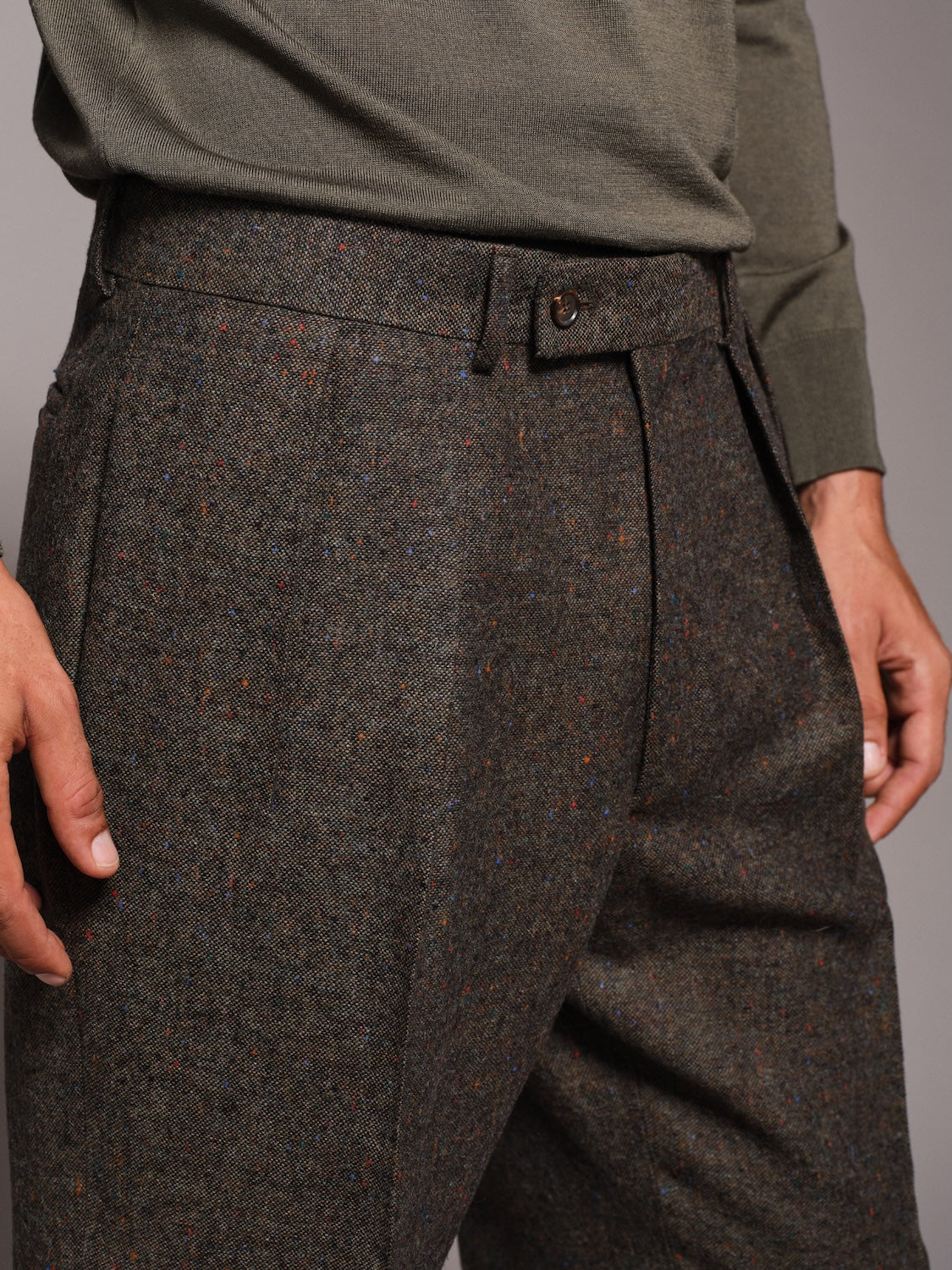 Pantalone a vita alta in lana verde