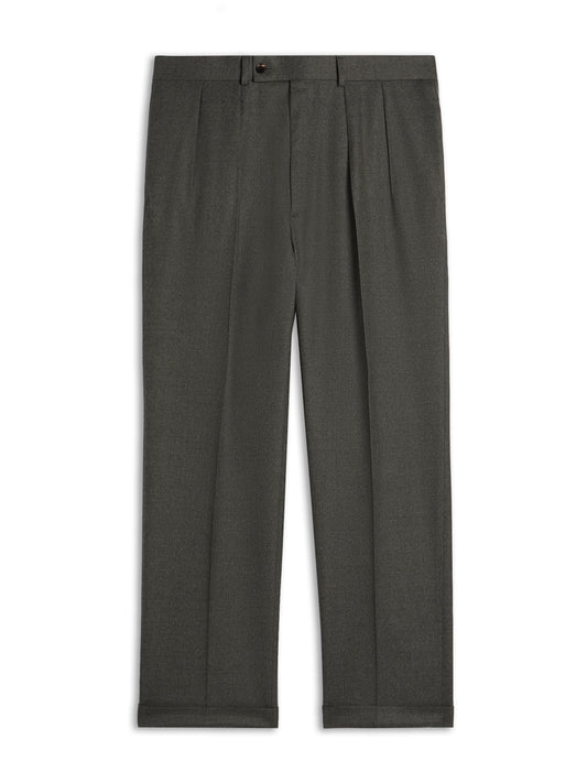 High-waisted trousers in green wool flannel