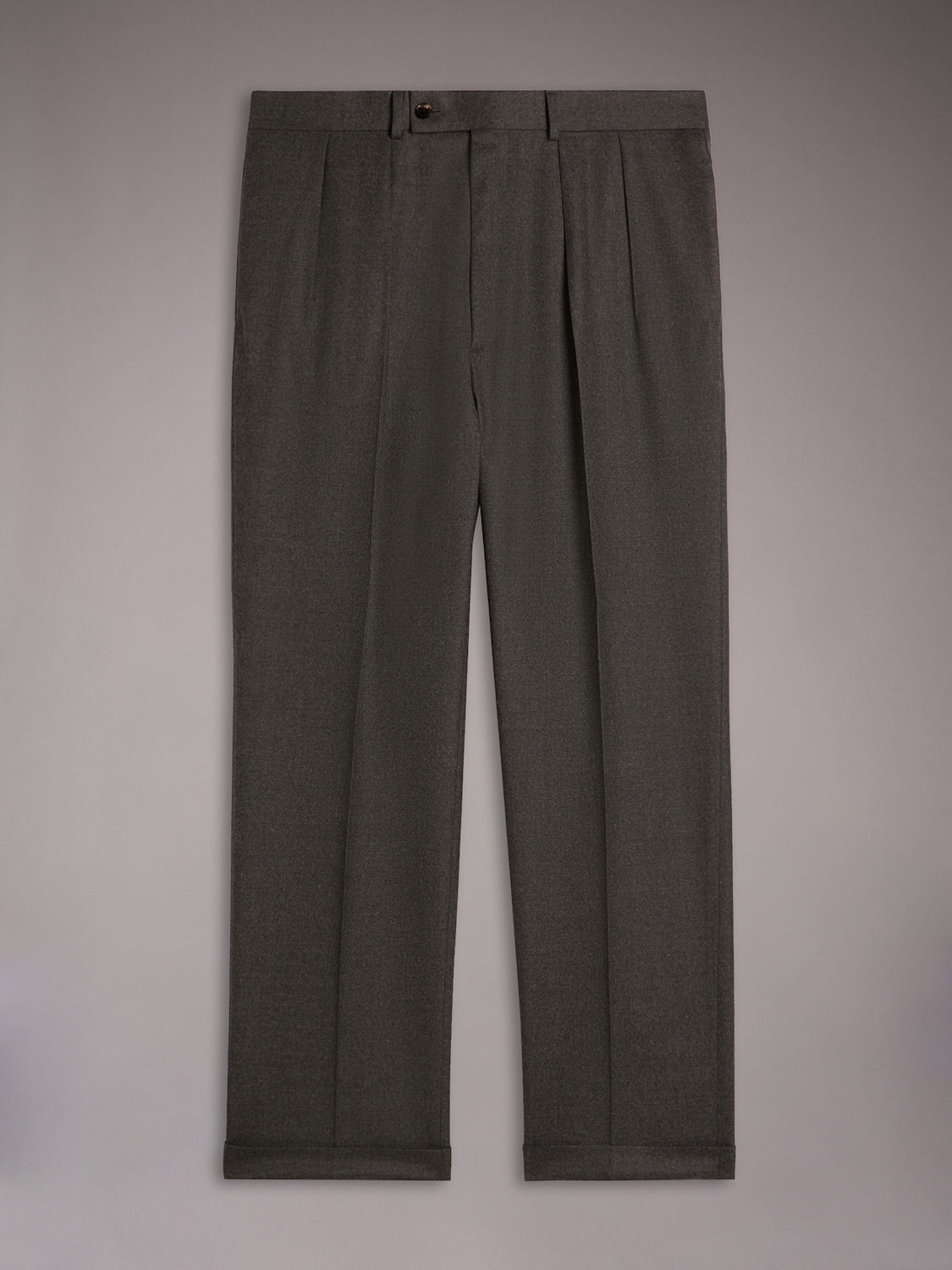High-waisted trousers in green wool flannel