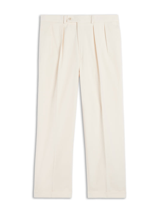 High-waisted trousers in white cotton gabardine