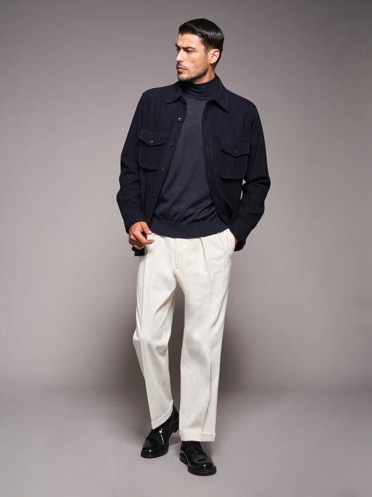 Pantalone vita alta in gabardina di cotone bianco