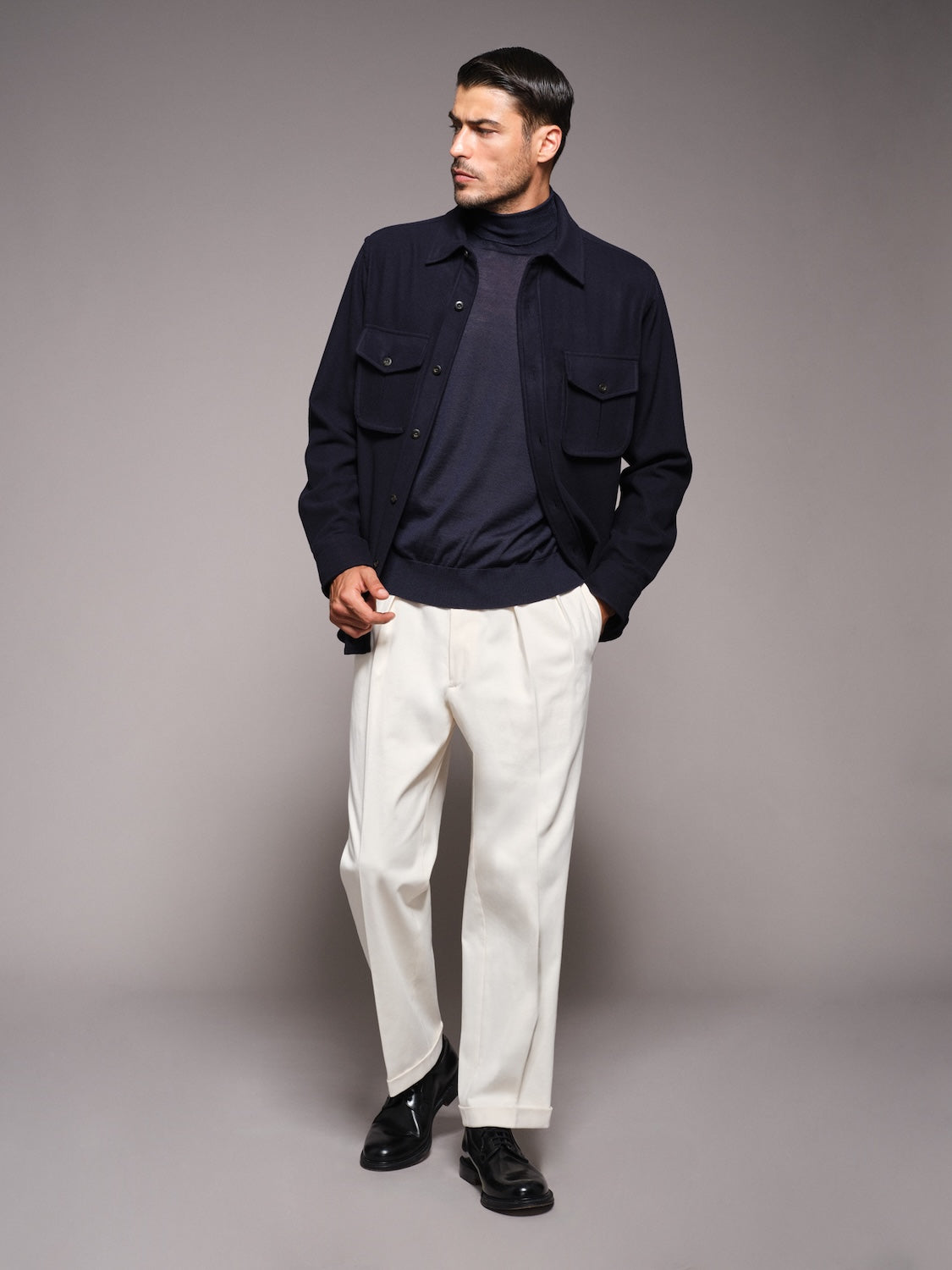 Pantalone vita alta in gabardina di cotone bianco