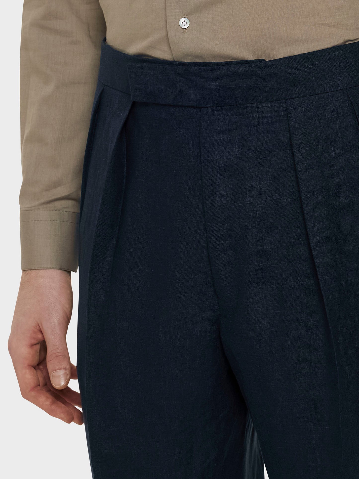 Caruso Menswear Abbigliamento Uomo Pantalone in lino blu dettaglio
