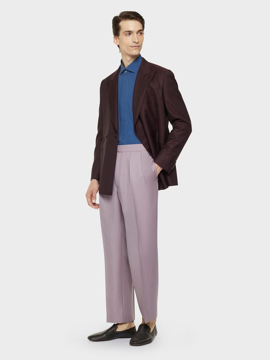 Caruso Menswear Abbigliamento Uomo Pantaloni Pantalone a vita alta in lana mohair e seta malva look 3