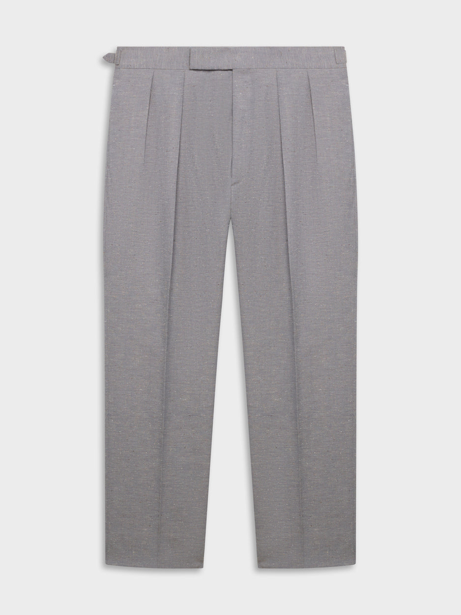 Light Blue High-Waisted Trousers in Wool, Cotton, and Silk