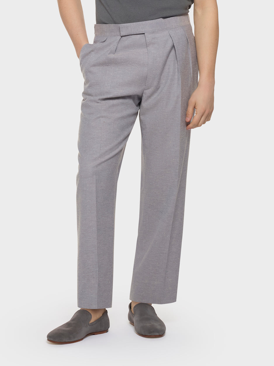 Light Blue High-Waisted Trousers in Wool, Cotton, and Silk