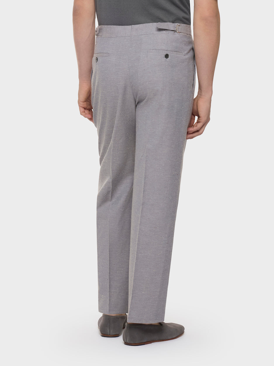 Light Blue High-Waisted Trousers in Wool, Cotton, and Silk