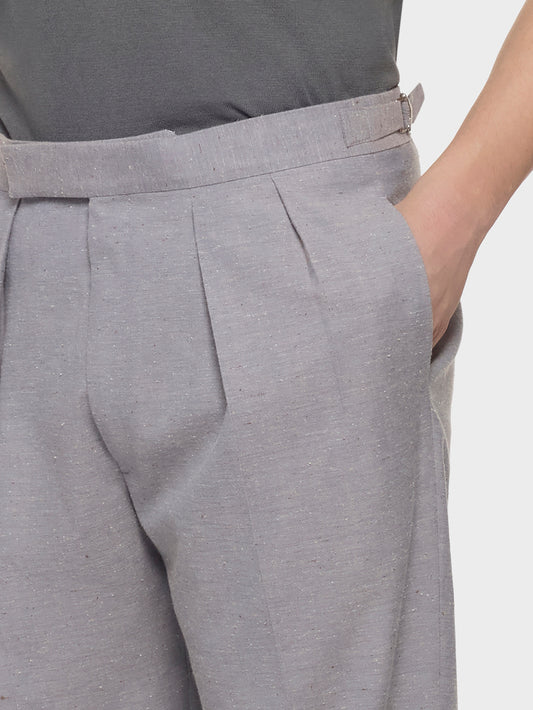Pantalone a vita alta in lana, cotone e seta grigia