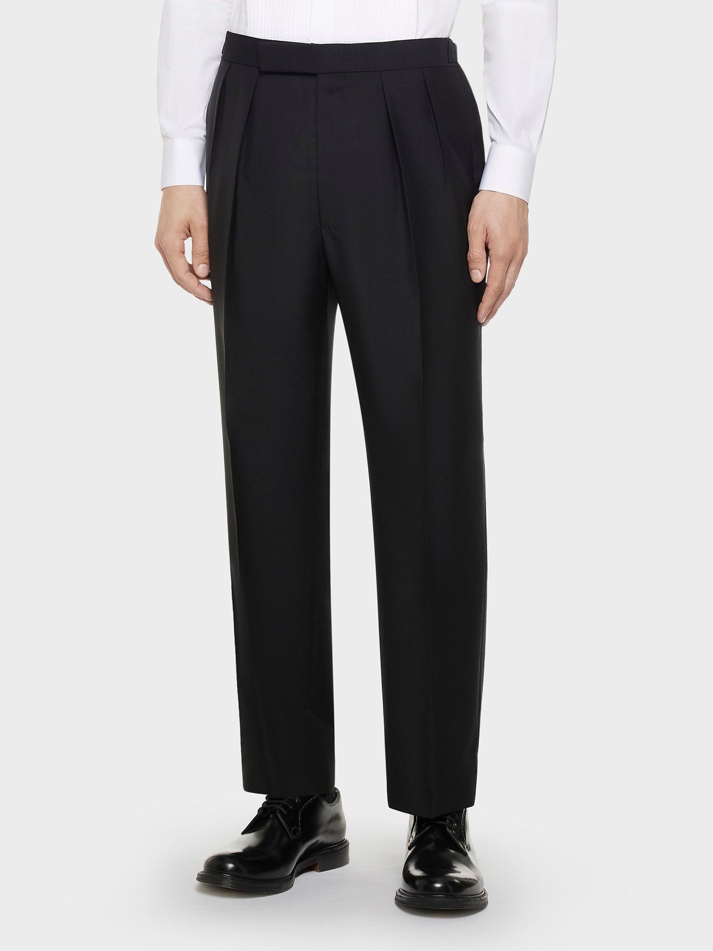 High-waisted trousers in black wool and mohair