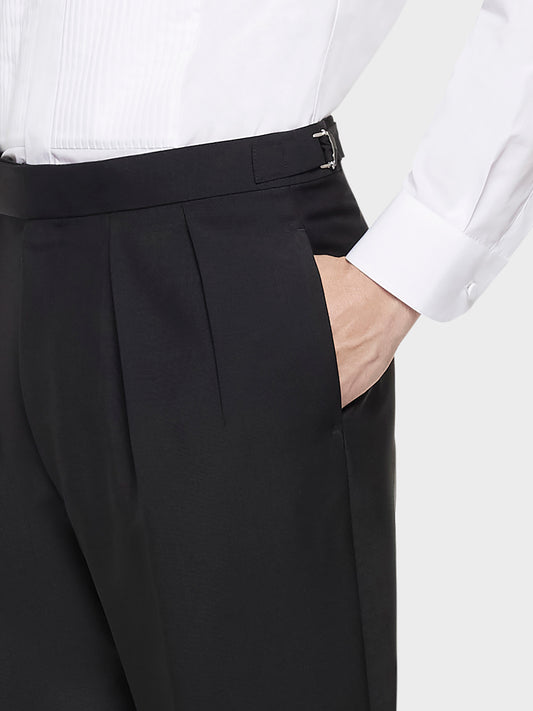 Caruso Menswear Abbigliamento Uomo Pantaloni Pantalone a vita alta in lana e mohair nero look 5