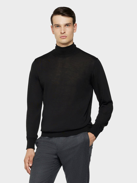 Caruso Menswear Abbigliamento Uomo Maglieria Dolcevita in lana, seta e cashmere nero look 1