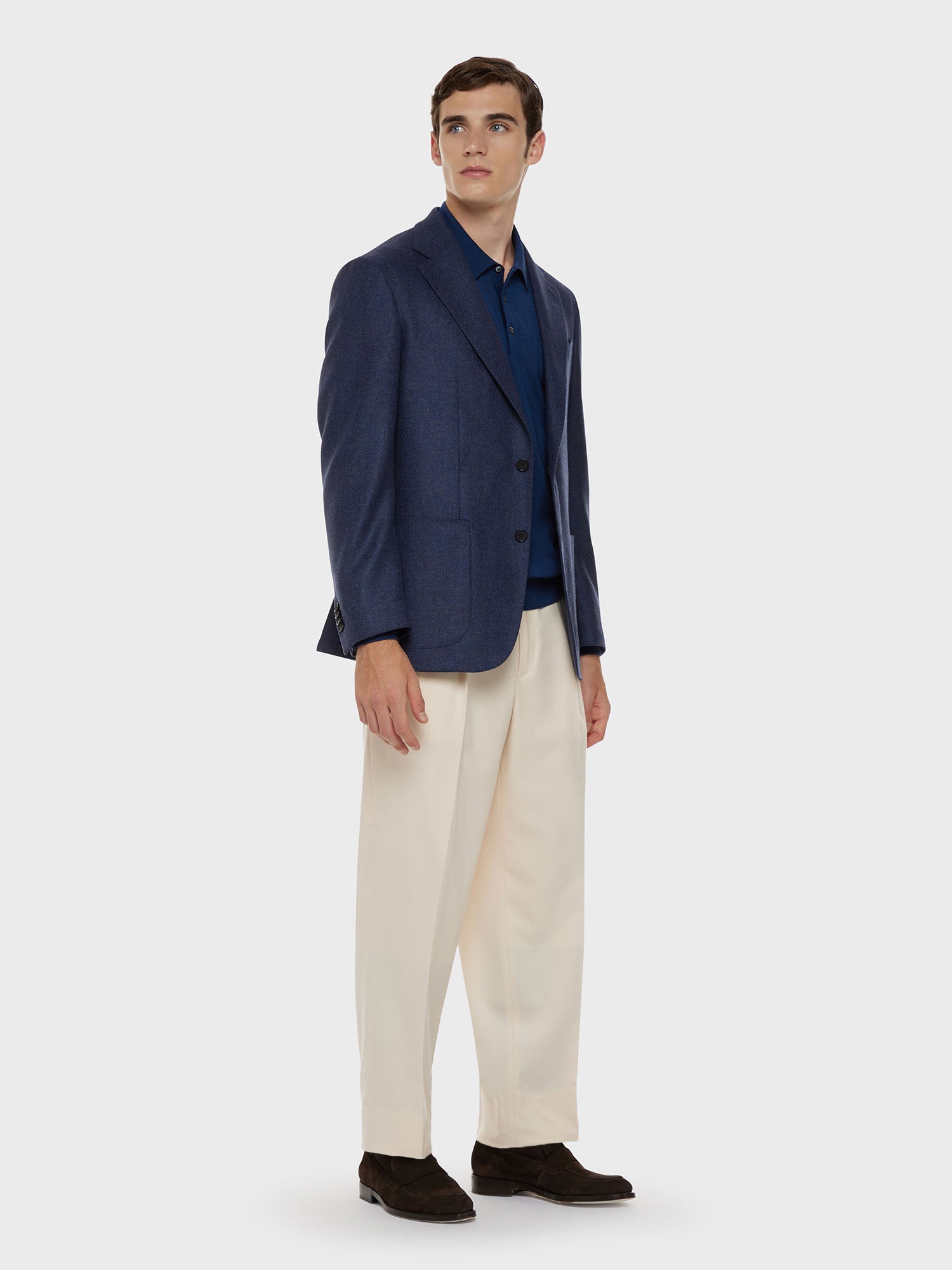 Caruso Menswear Abbigliamento Maglieria Uomo Polo a maniche lunghe in lana, seta e cashmere blu total look