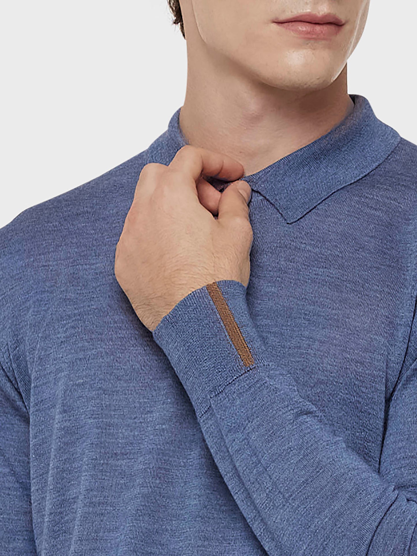 Caruso Menswear Abbigliamento Uomo Polo a maniche lunghe in lana, seta e cashmere blu chiaro dettaglio