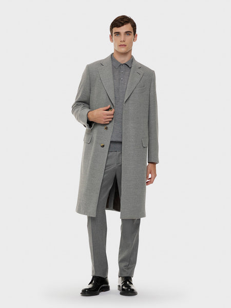 Grey long-sleeved polo shirt in wool, silk and cashmere