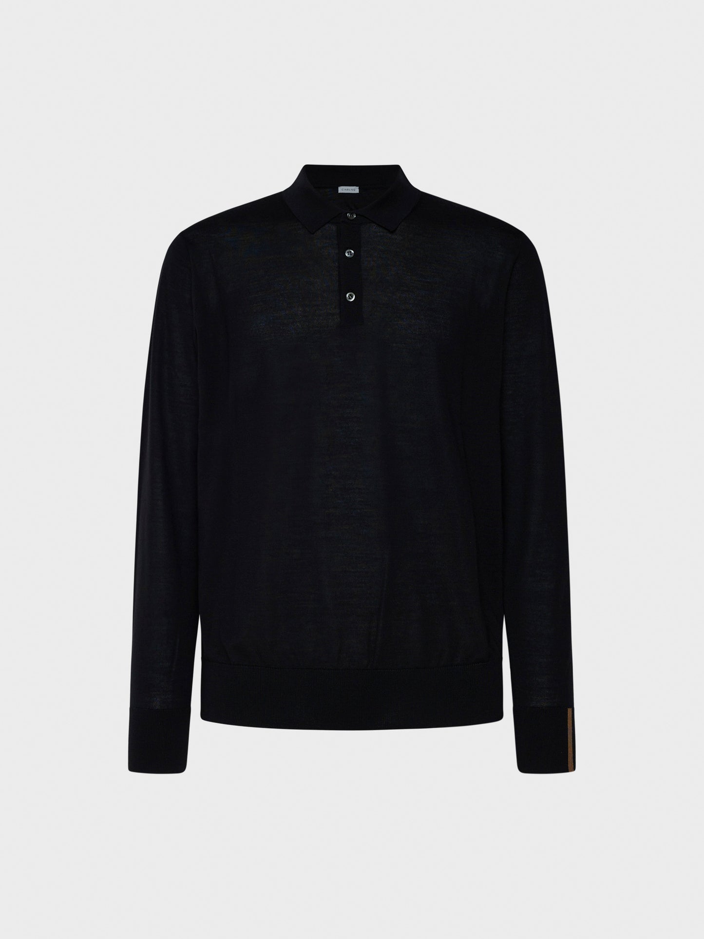 Caruso Black long-sleeved polo shirt in wool, silk and cashmere