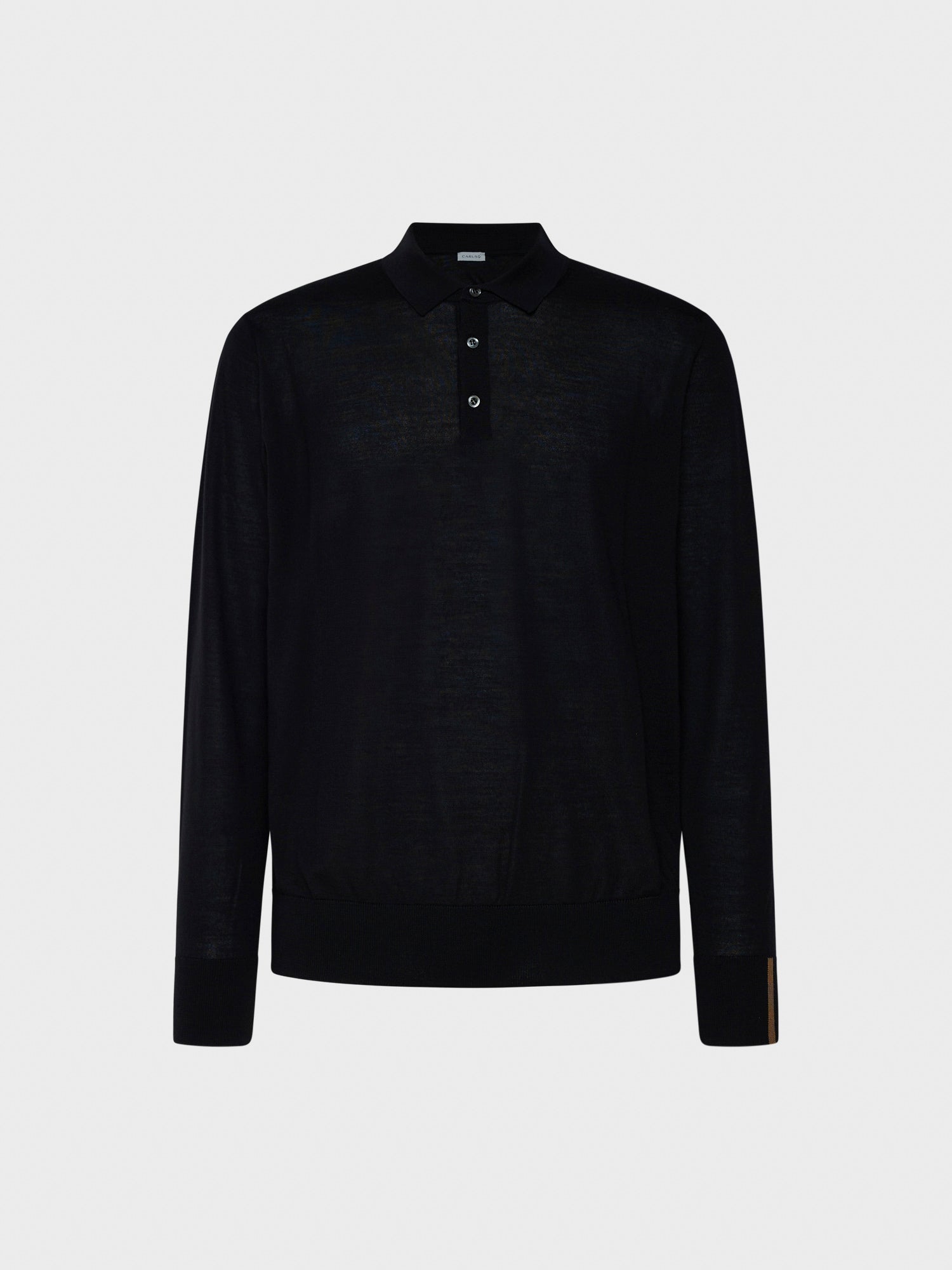 Caruso Black long-sleeved polo shirt in wool, silk and cashmere