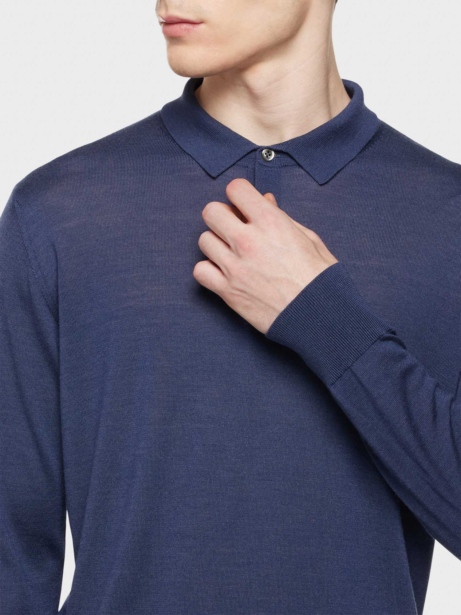 Caruso Menswear Abbigliamento Uomo Polo a maniche lunghe in lana, seta e cashmere blu notte dettaglio