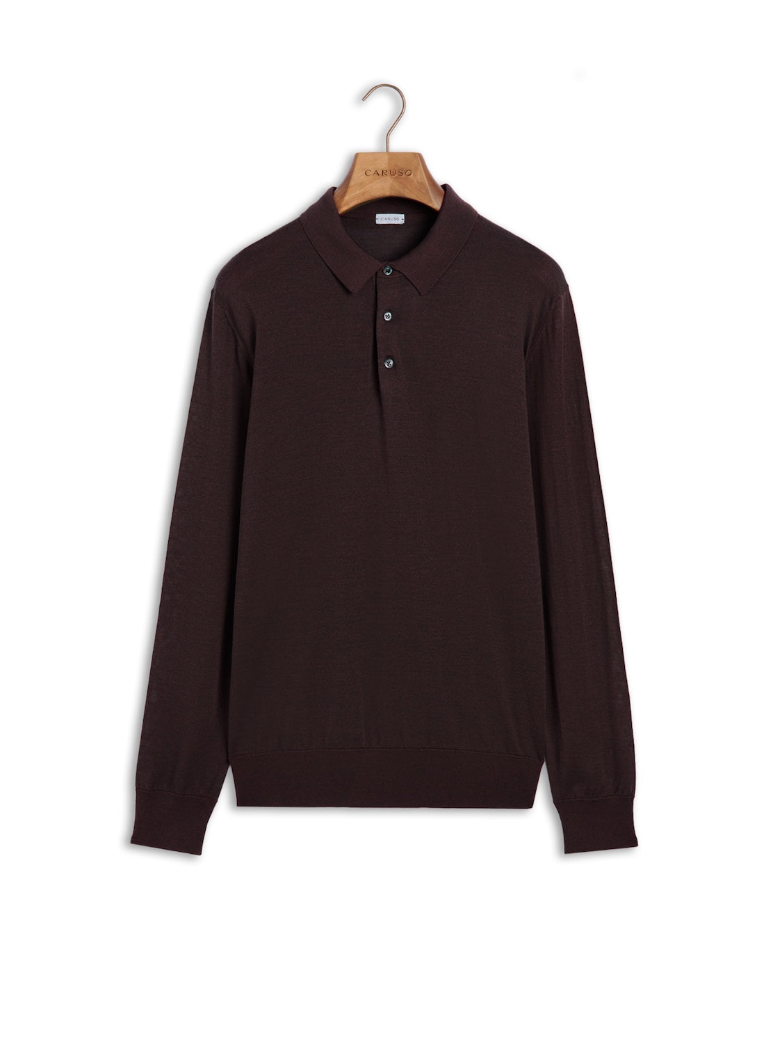 Polo a maniche lunghe in lana, seta e cashmere bordeaux