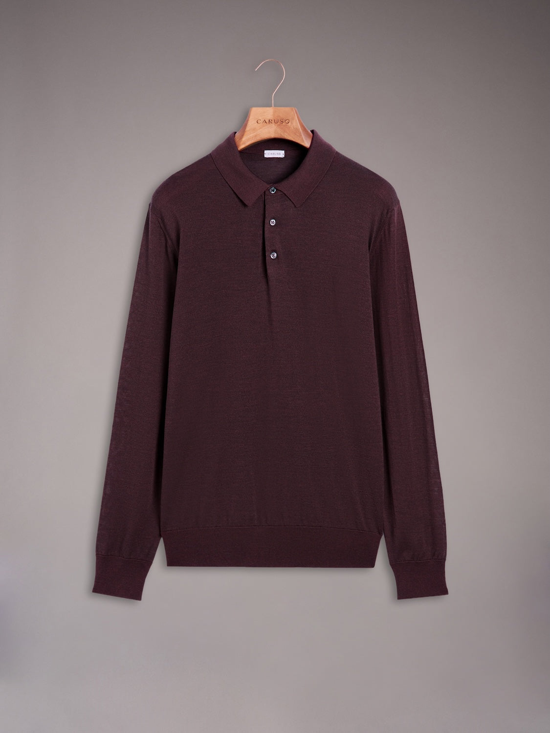 Polo a maniche lunghe in lana, seta e cashmere bordeaux