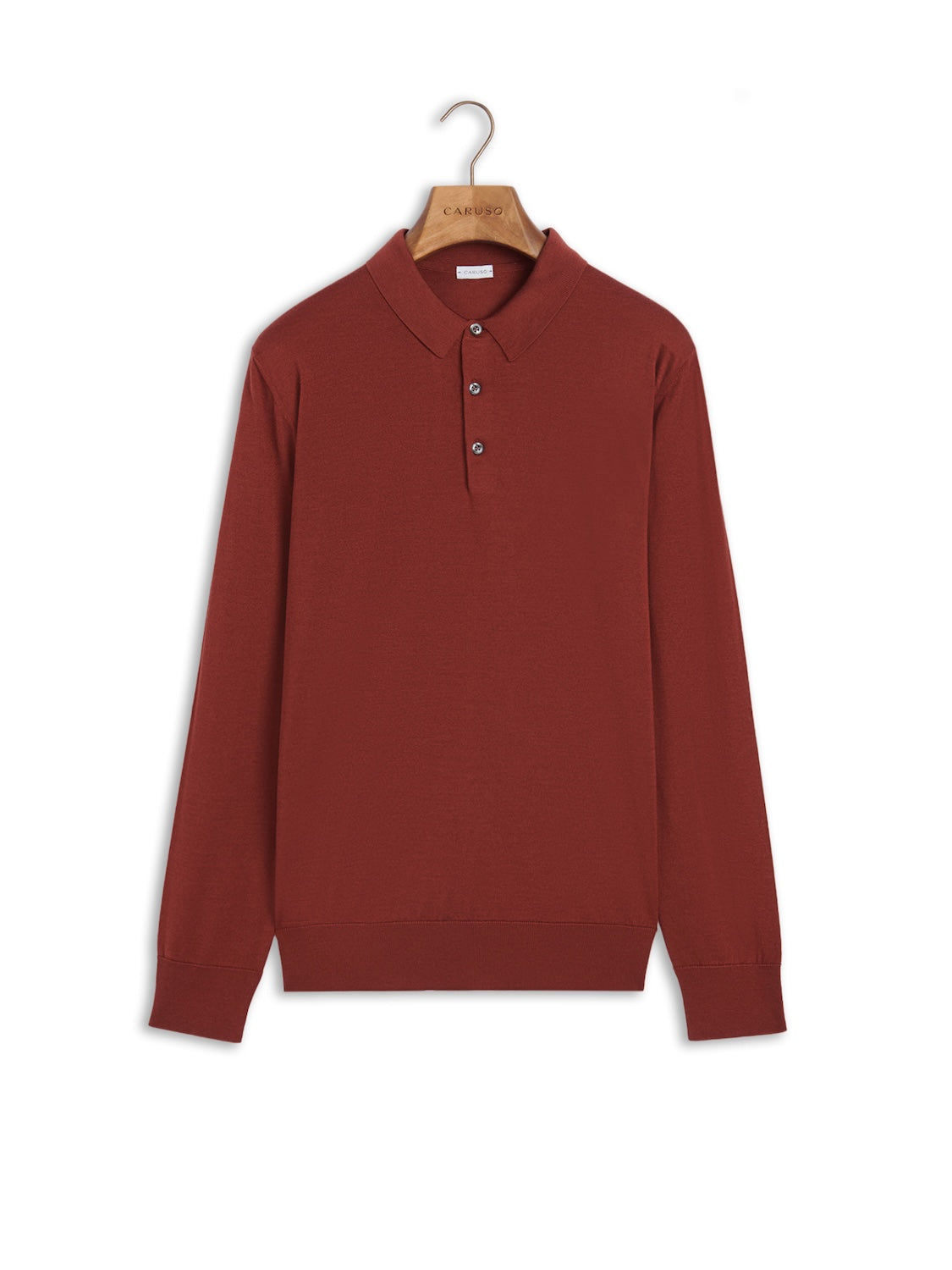 Polo a maniche lunghe in lana, seta e cashmere rossa