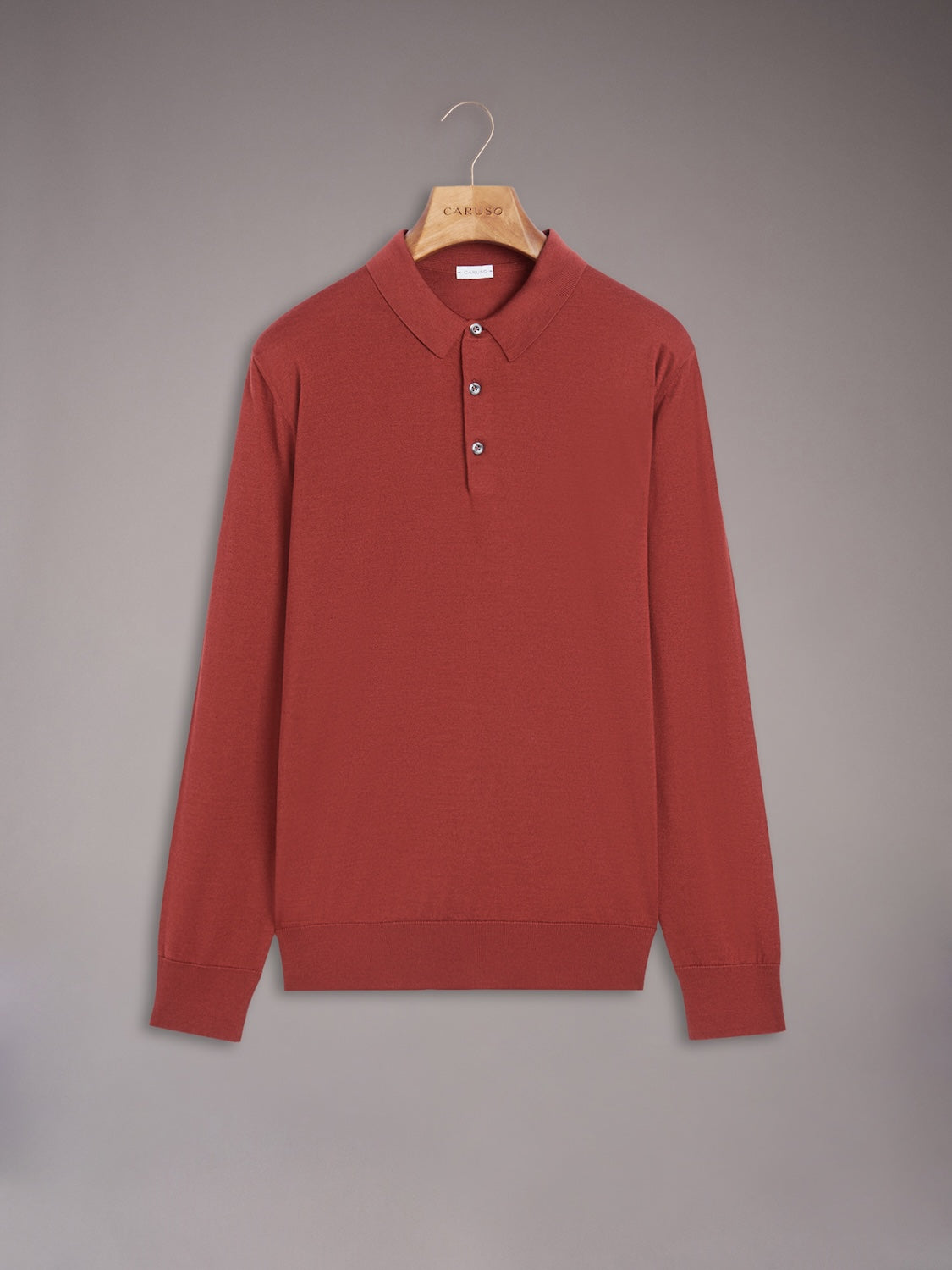 Long-sleeve polo in red wool, silk and cashmere