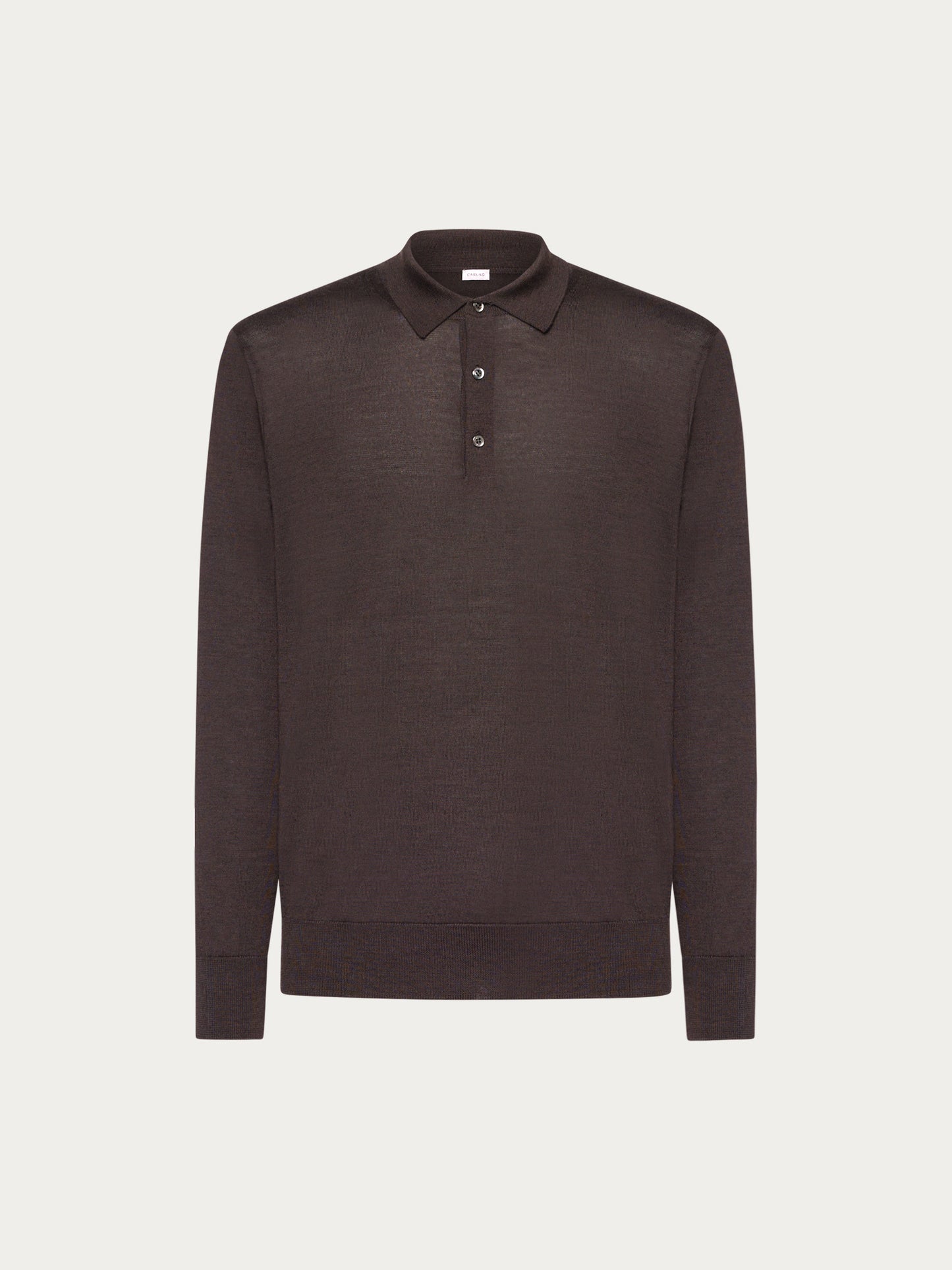 Brown long-sleeved polo shirt in wool, silk and cashmere