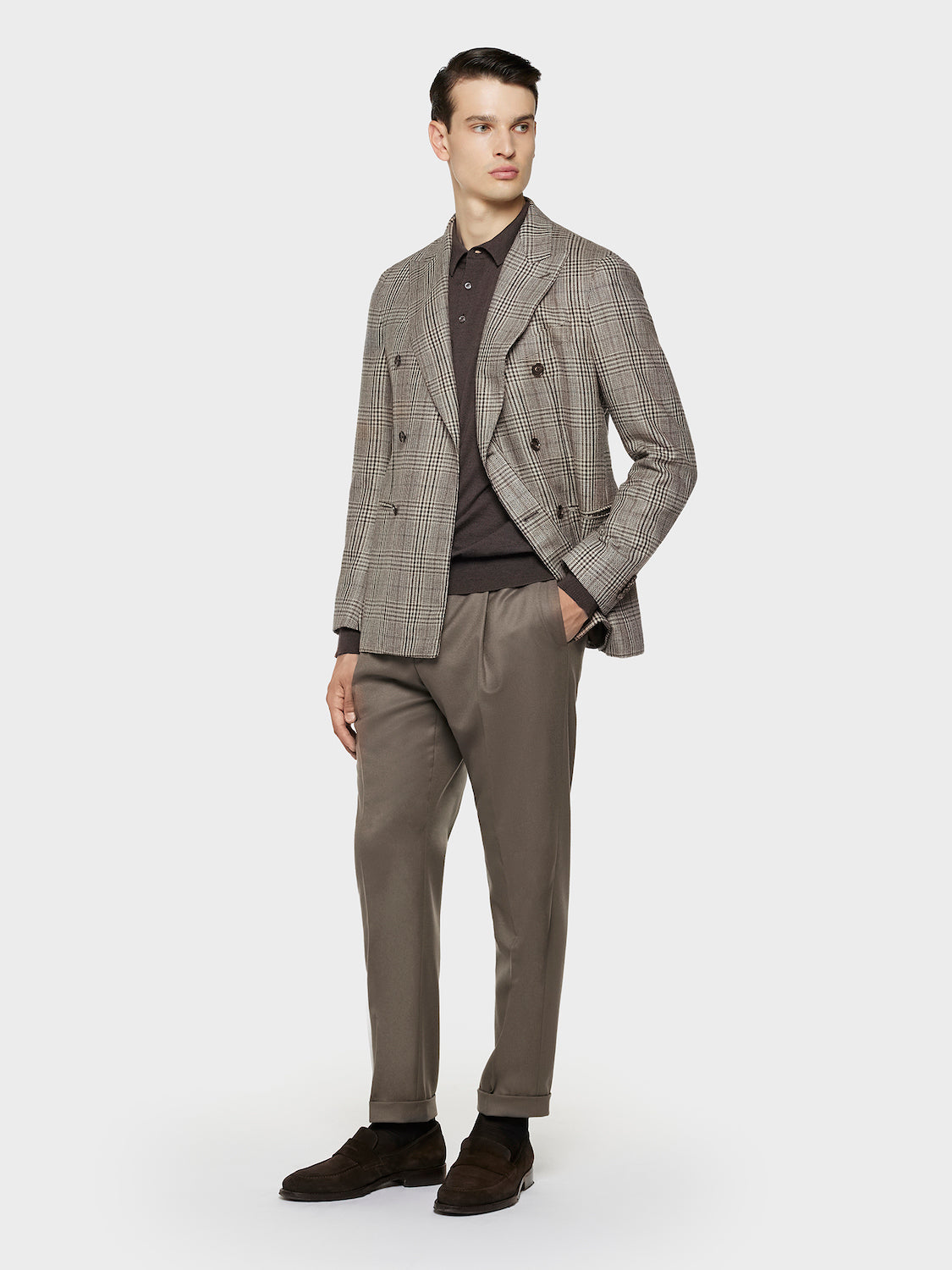 Caruso Menswear Abbigliamento Uomo Maglieria Polo a manica lunga in lana, seta e cashmere marrone look 3