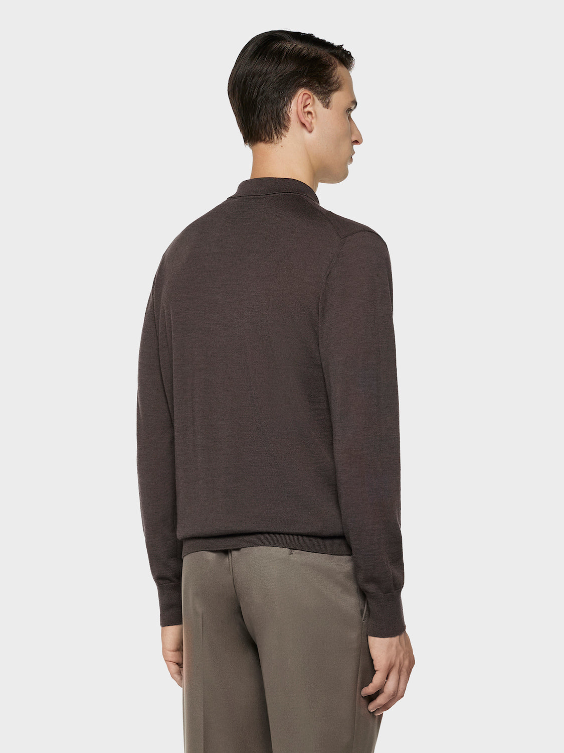 Caruso Menswear Abbigliamento Uomo Maglieria Polo a manica lunga in lana, seta e cashmere marrone look 4