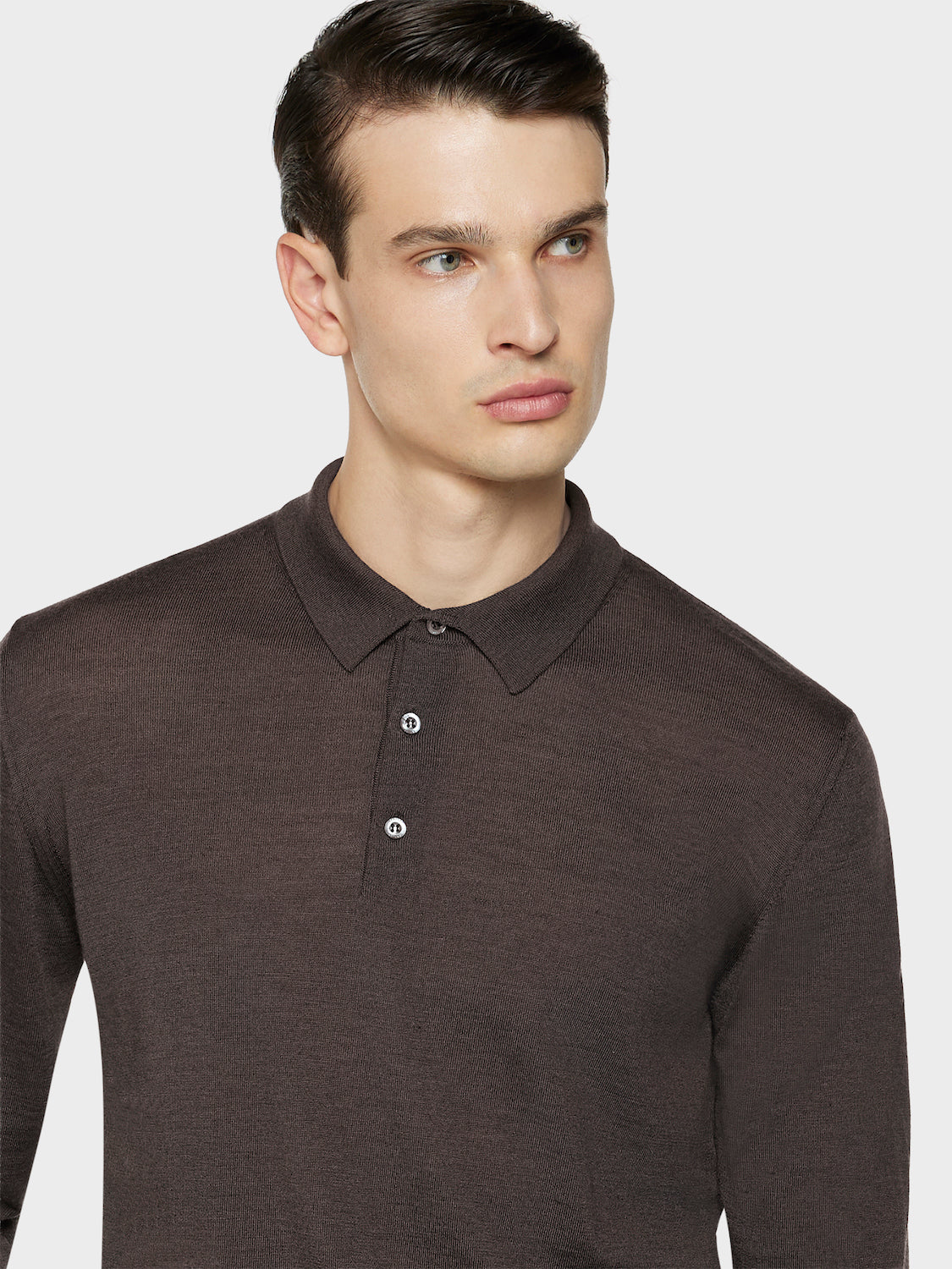 Caruso Menswear Abbigliamento Uomo Maglieria Polo a manica lunga in lana, seta e cashmere marrone look 5
