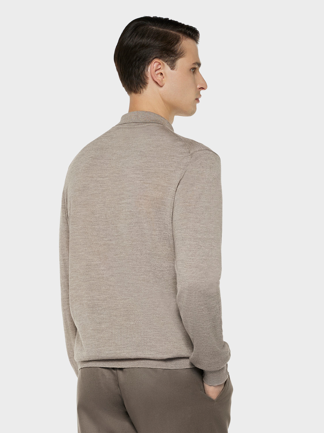 Caruso Menswear Abbigliamento Uomo Maglieria Polo a manica lunga in lana, seta e cashmere beige look 4