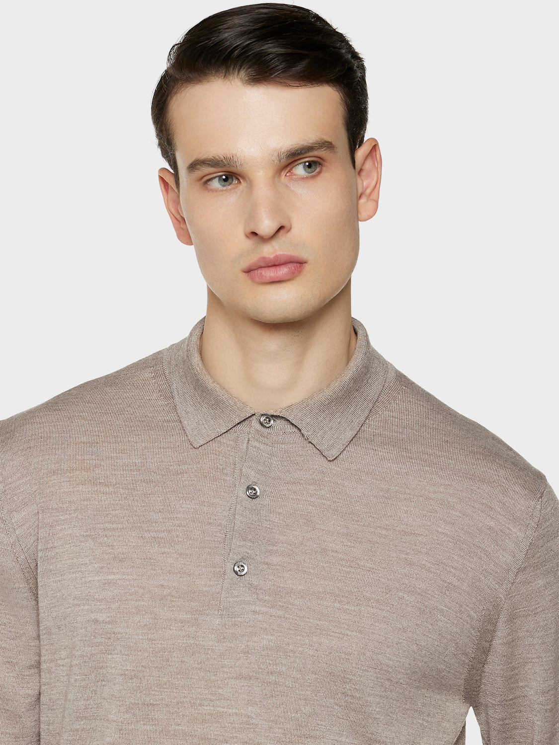 Caruso Menswear Abbigliamento Uomo Maglieria Polo a manica lunga in lana, seta e cashmere beige look 5