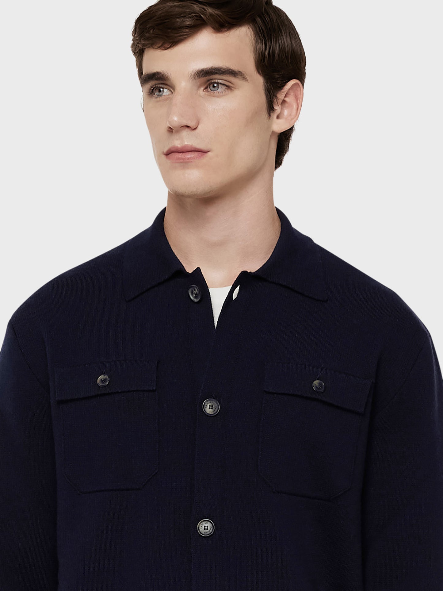 Caruso Menswear Abbigliamento Uomo Overshirt in maglia punto milano blu dettaglio