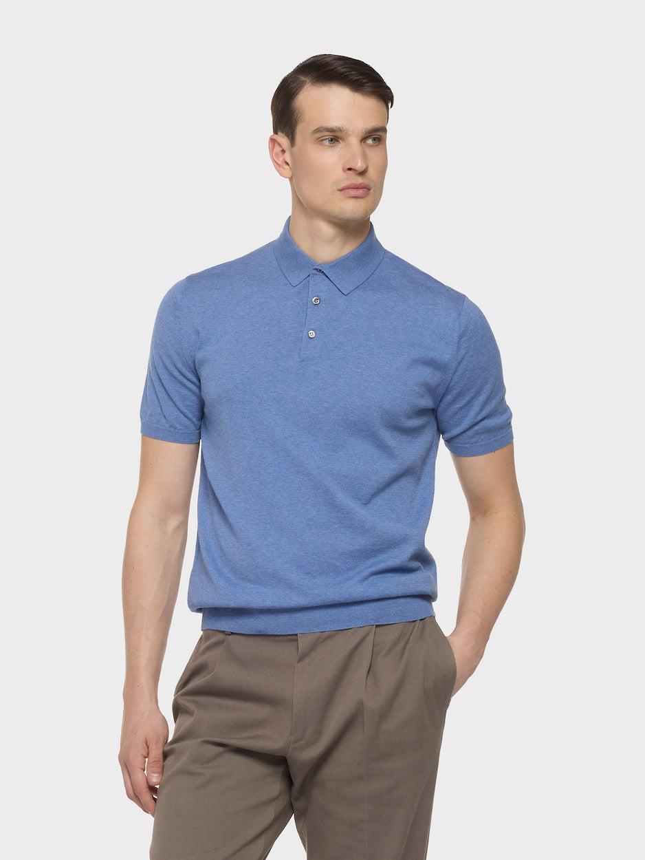 Short-Sleeve Polo in Cotton Blue