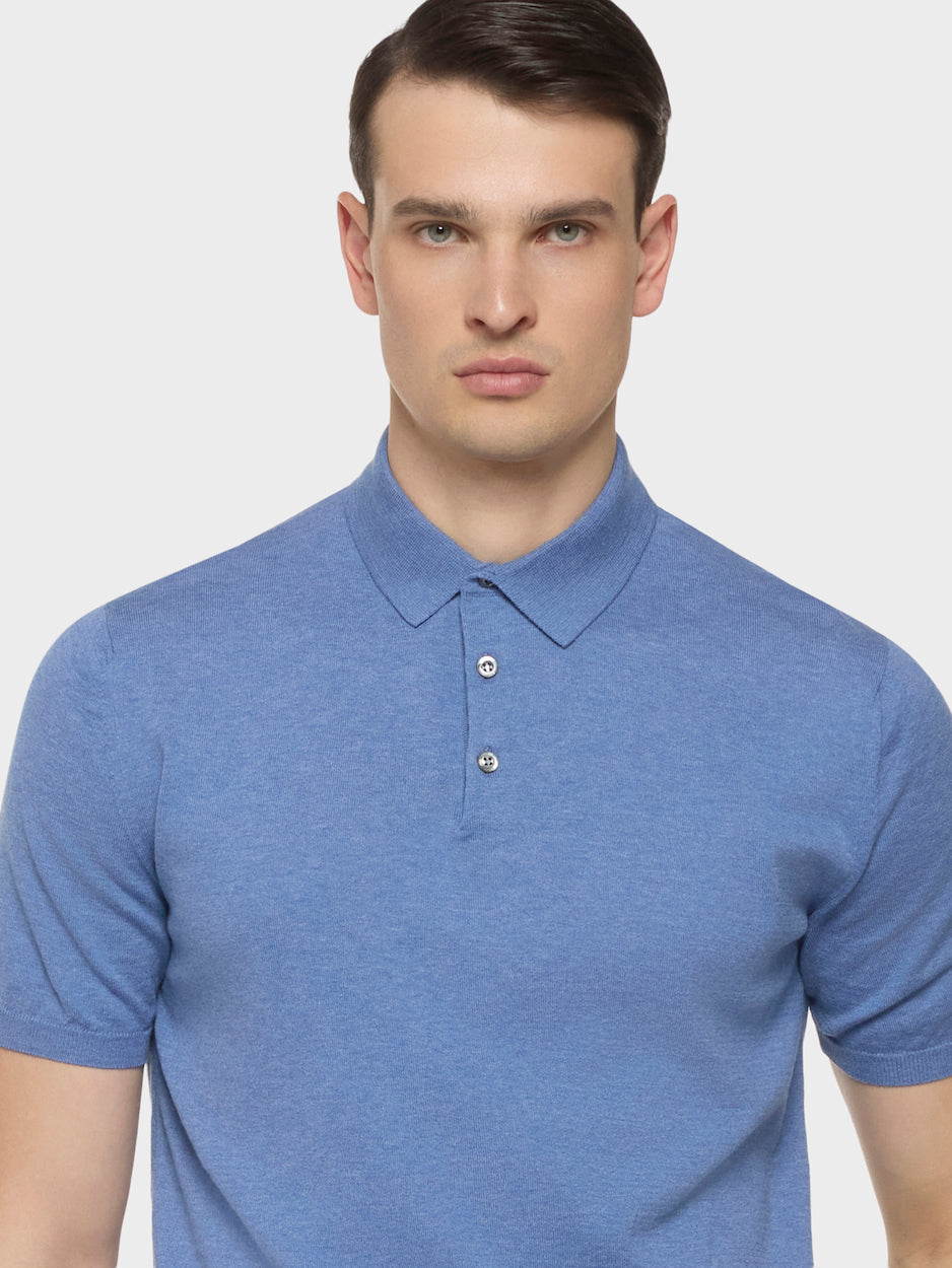 Short-Sleeve Polo in Cotton Blue