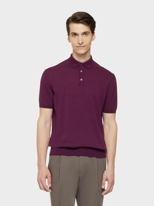 Plum short-sleeved polo shirt in cotton