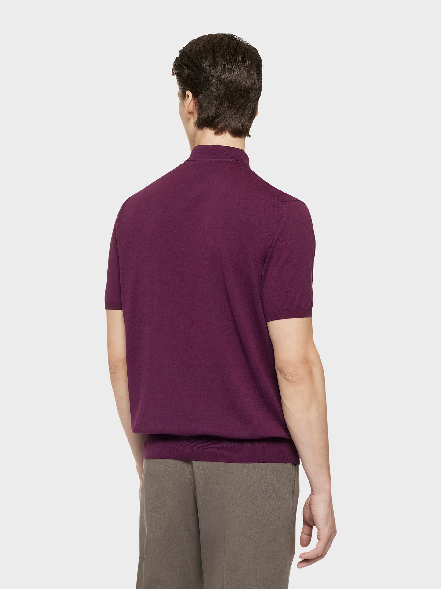 Plum short-sleeved polo shirt in cotton