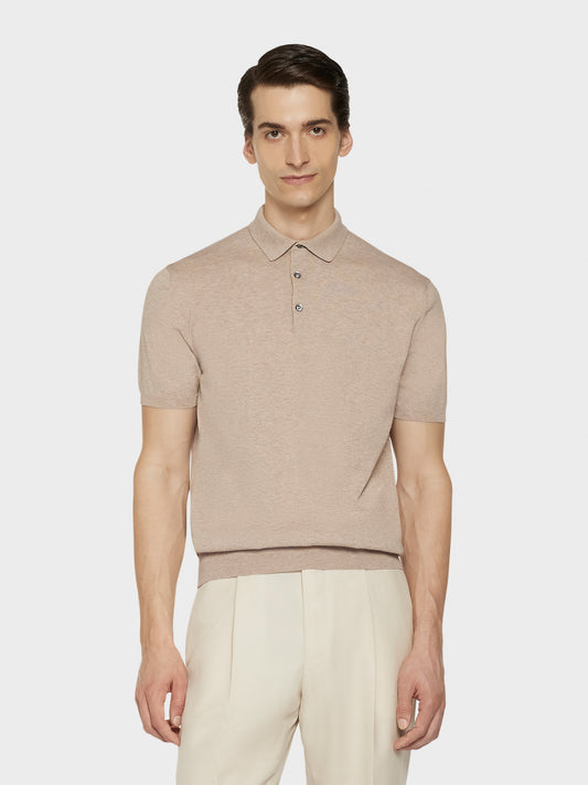 Sand cotton short-sleeved polo shirt in cotton