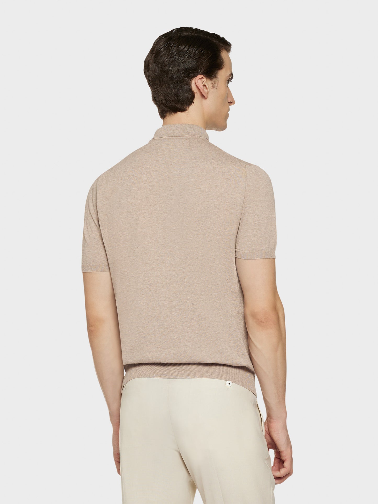 Sand cotton short-sleeved polo shirt in cotton