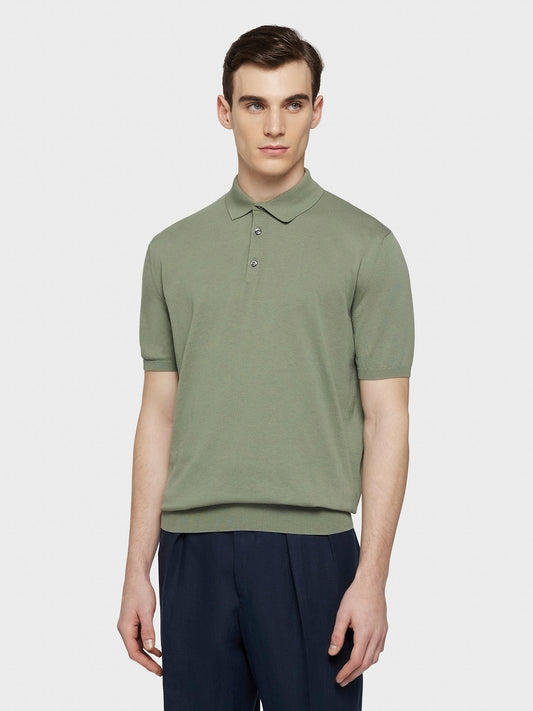 Caruso Menswear Abbigliamento Uomo Polo a maniche corte in cotone verde indossato front