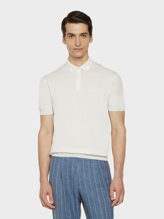 White short-sleeved polo shirt in cotton