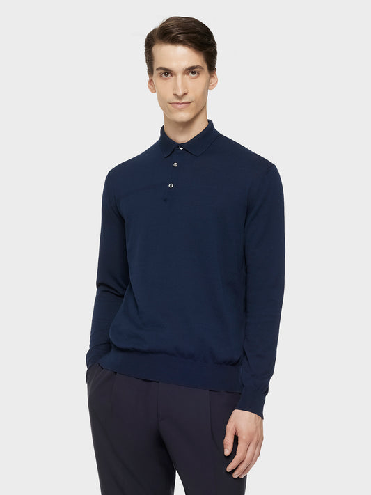 Polo a maniche lunghe in cotone blu navy