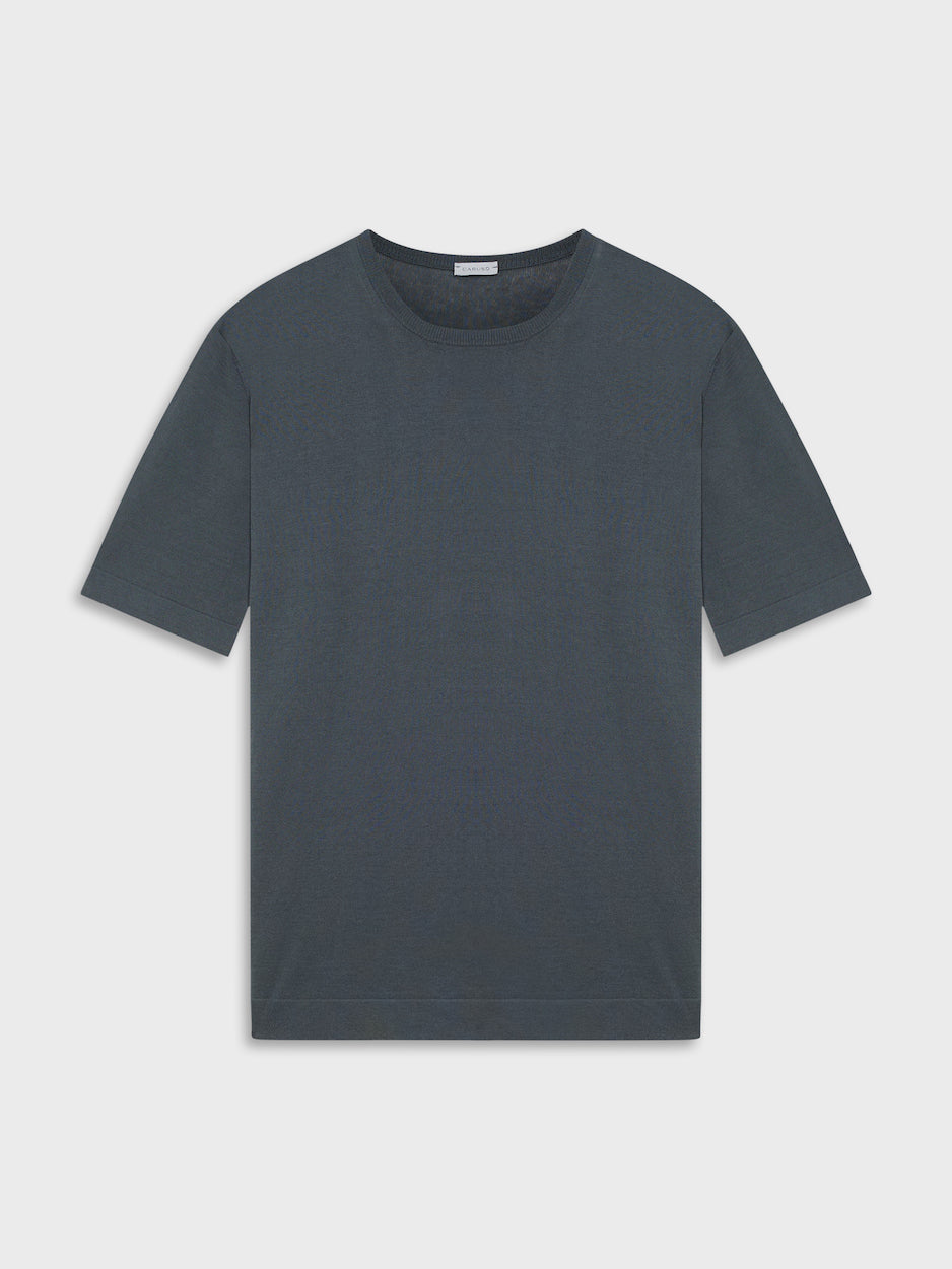 Short-Sleeve Knit Top in Cotton Anthracite Gray