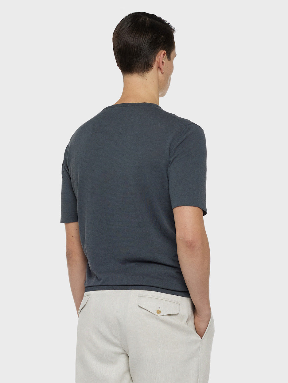 Short-Sleeve Knit Top in Cotton Anthracite Gray