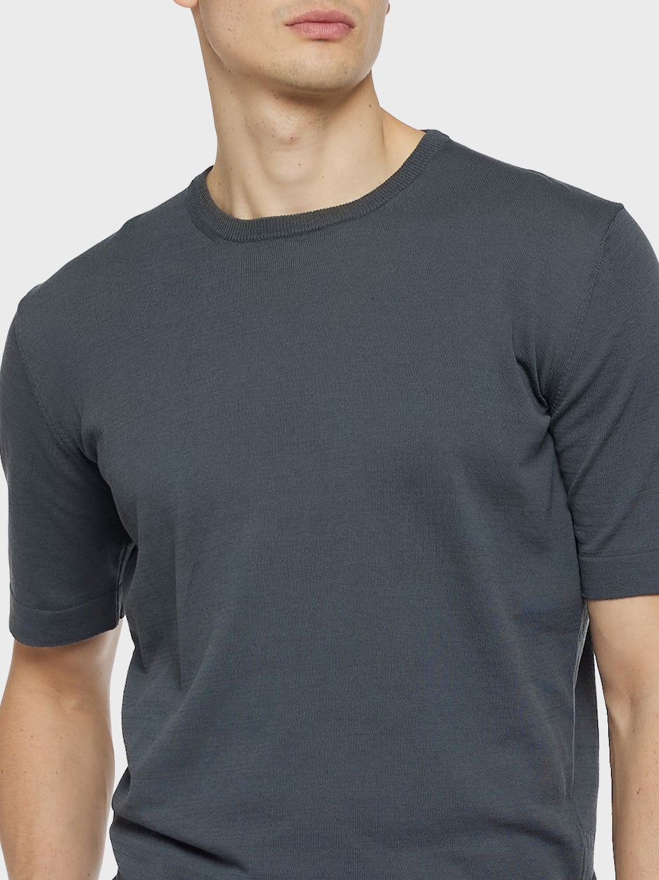 Short-Sleeve Knit Top in Cotton Anthracite Gray