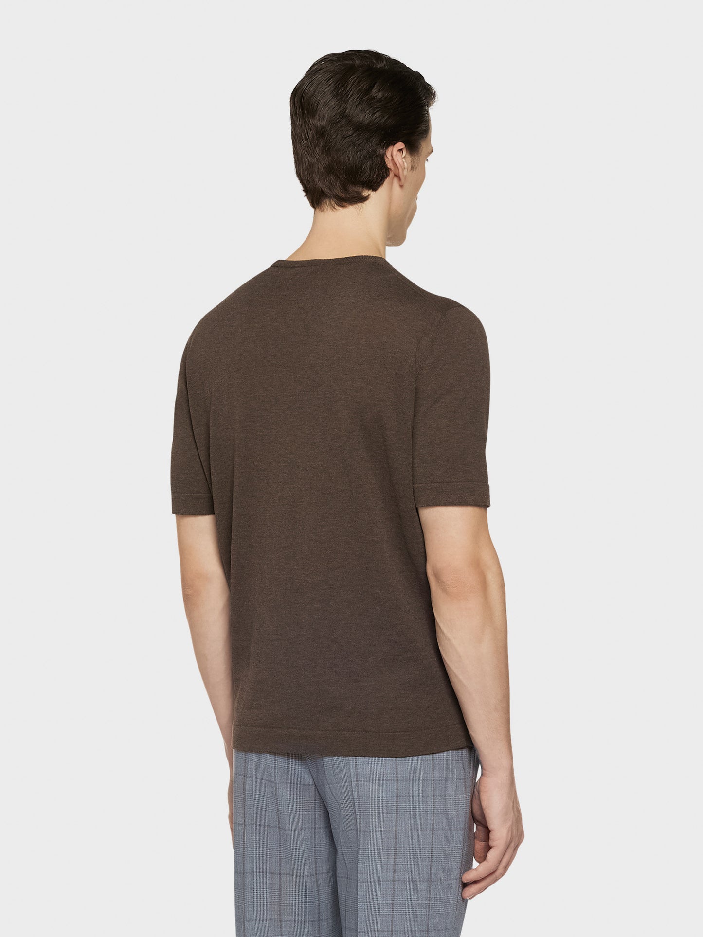 Short-sleeved sweater in brown cotton