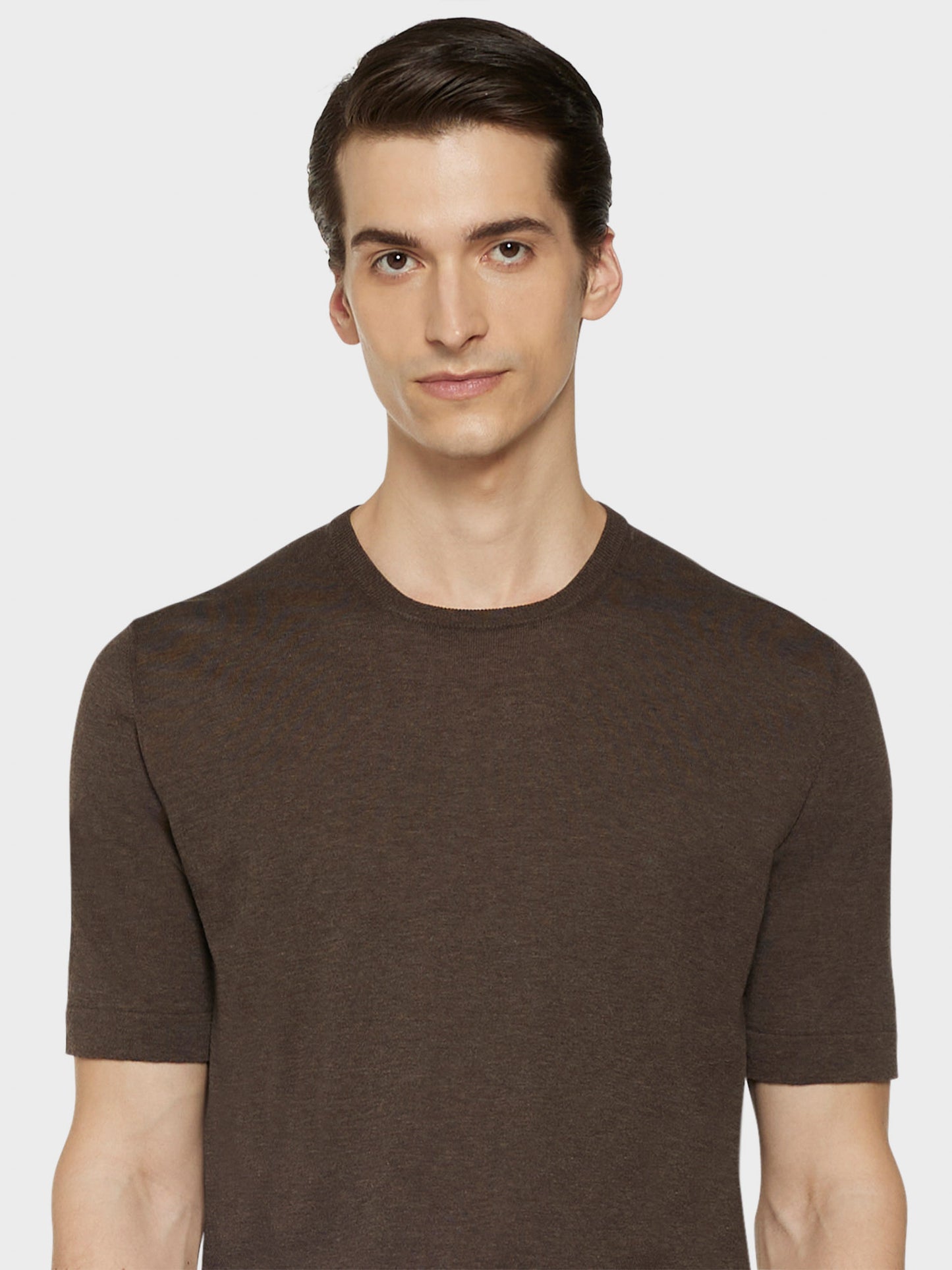 Short-sleeved sweater in brown cotton