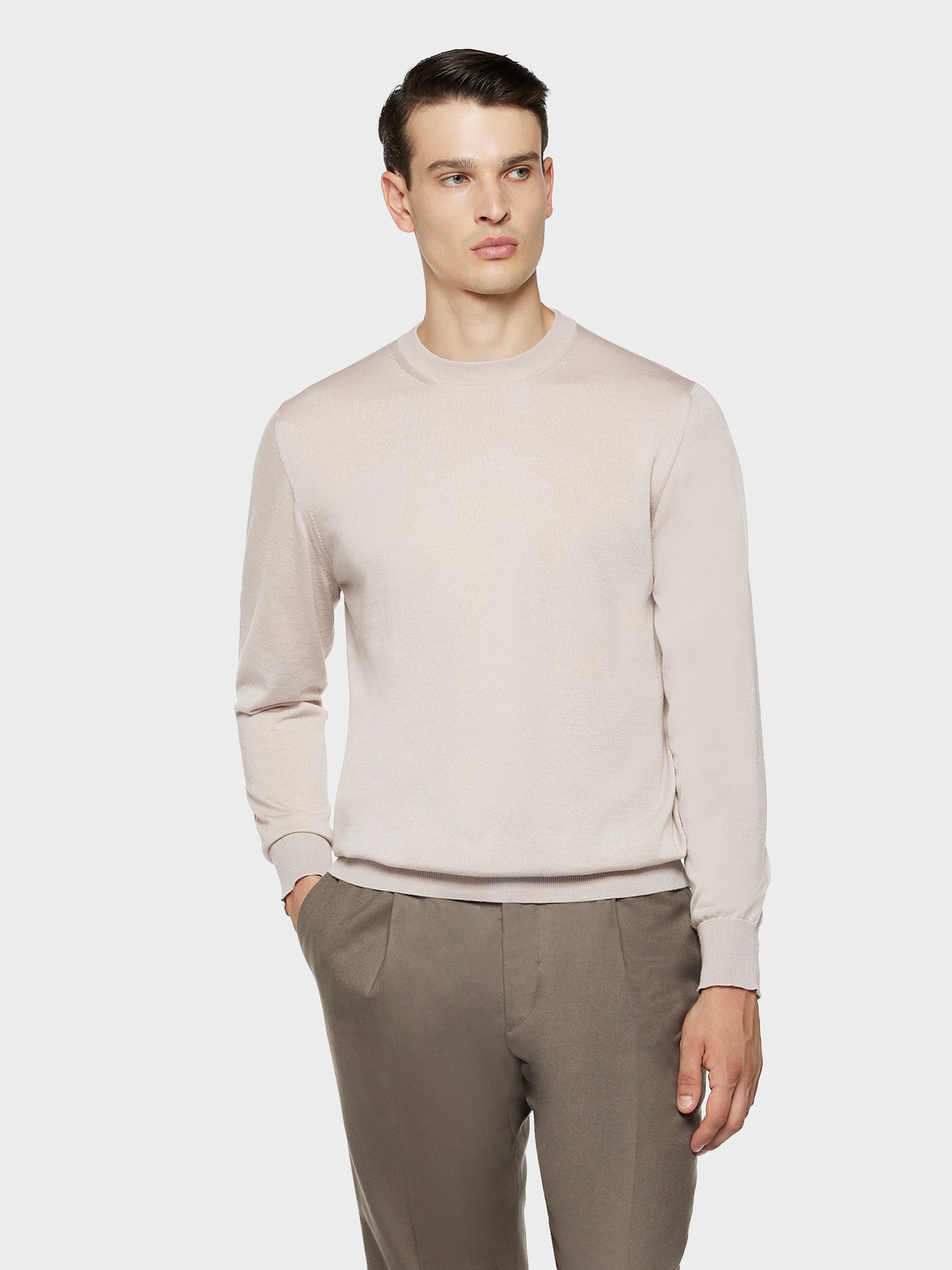 Caruso Menswear Abbigliamento Uomo Maglieria Maglia girocollo in lana, seta e cashmere rosa look 1