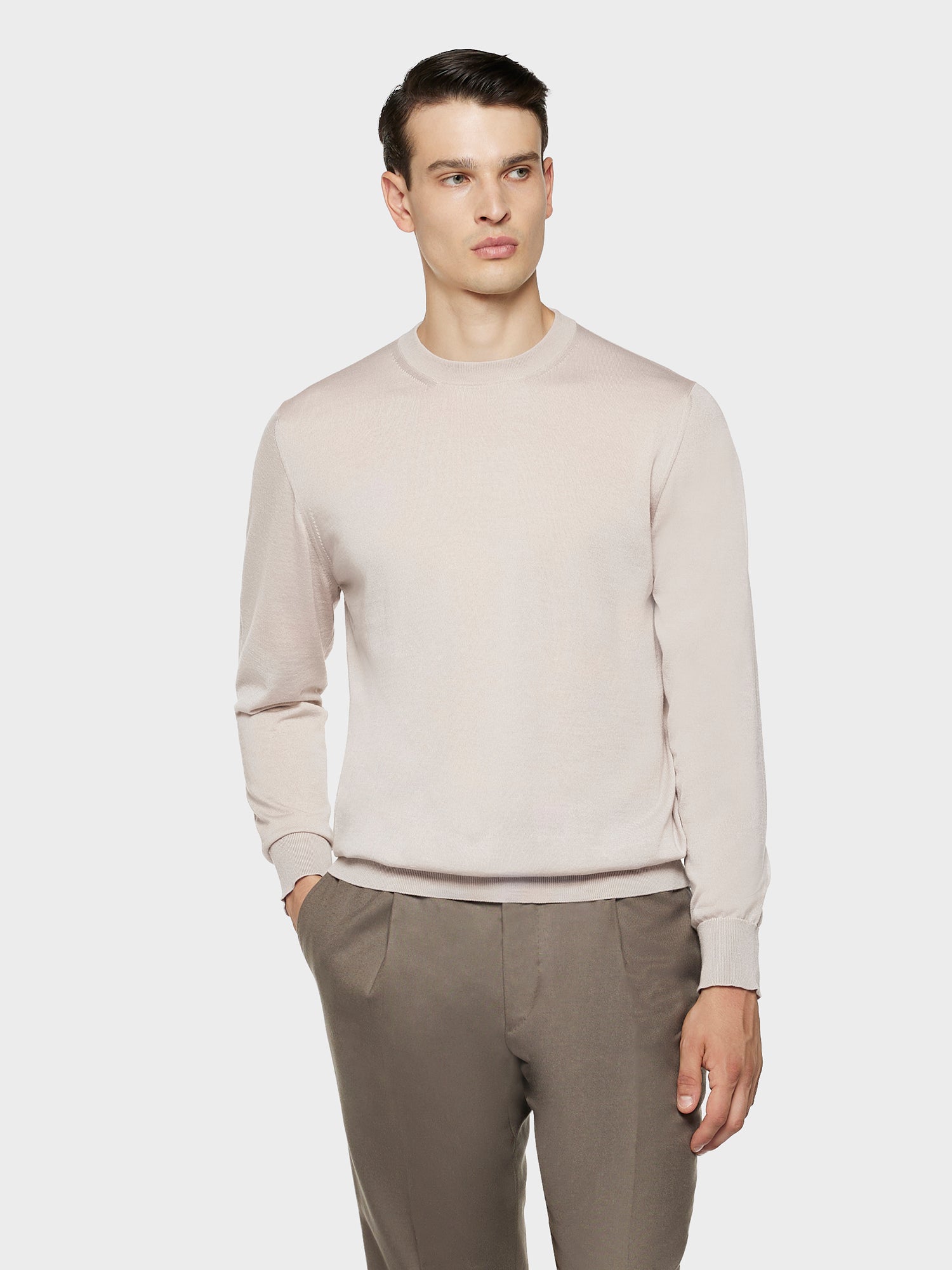 Caruso Menswear Abbigliamento Uomo Maglieria Maglia girocollo in lana, seta e cashmere rosa look 1