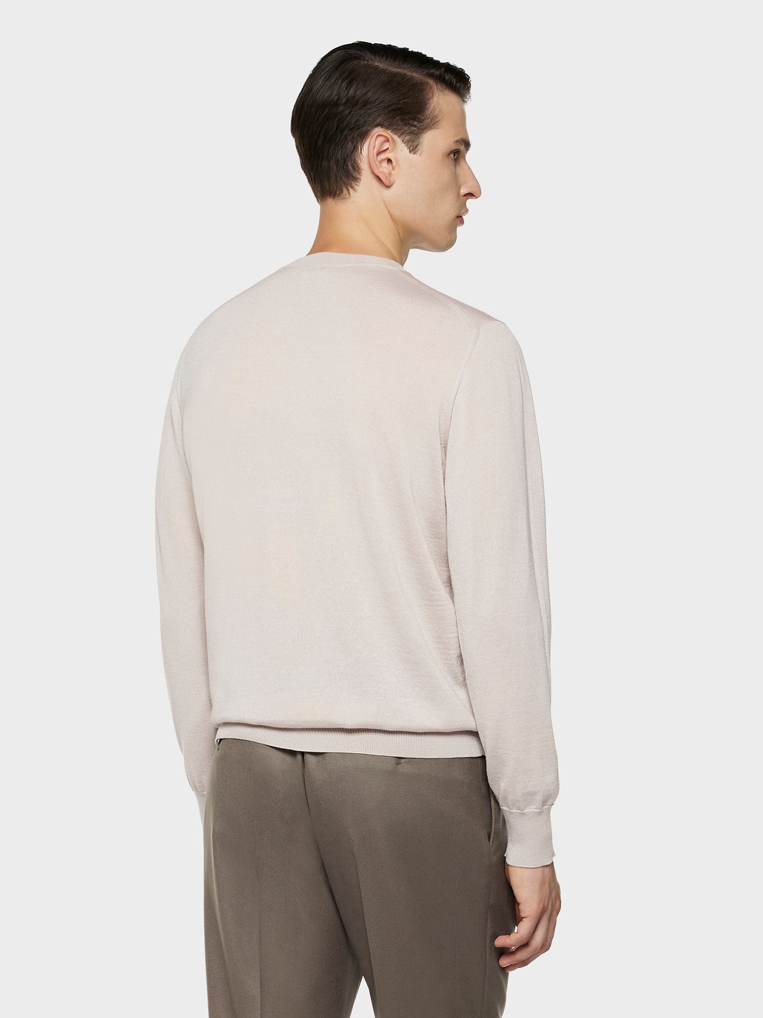 Caruso Menswear Abbigliamento Uomo Maglieria Maglia girocollo in lana, seta e cashmere rosa look 4