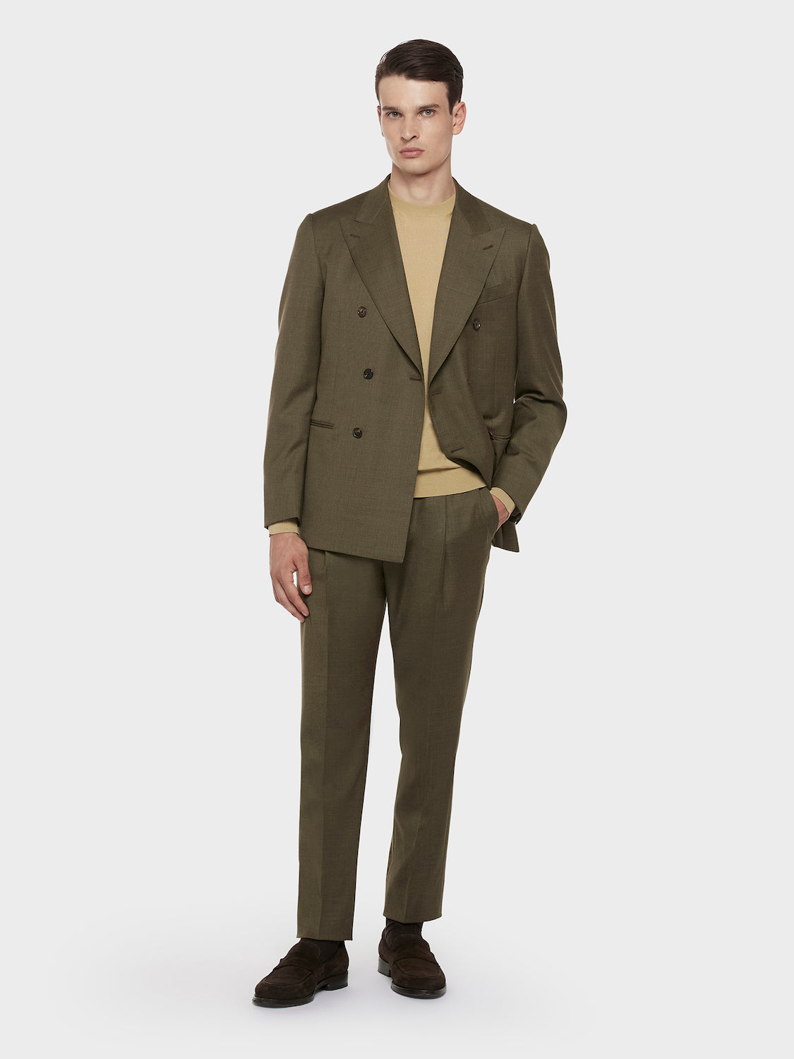 Caruso Menswear Abbigliamento Uomo Maglieria Maglia girocollo in lana, seta e cashmere beige look 3